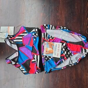 ​NWT Olga Smart Straps Sportsbra & Brief Set Colorblock Geometric Print Size L